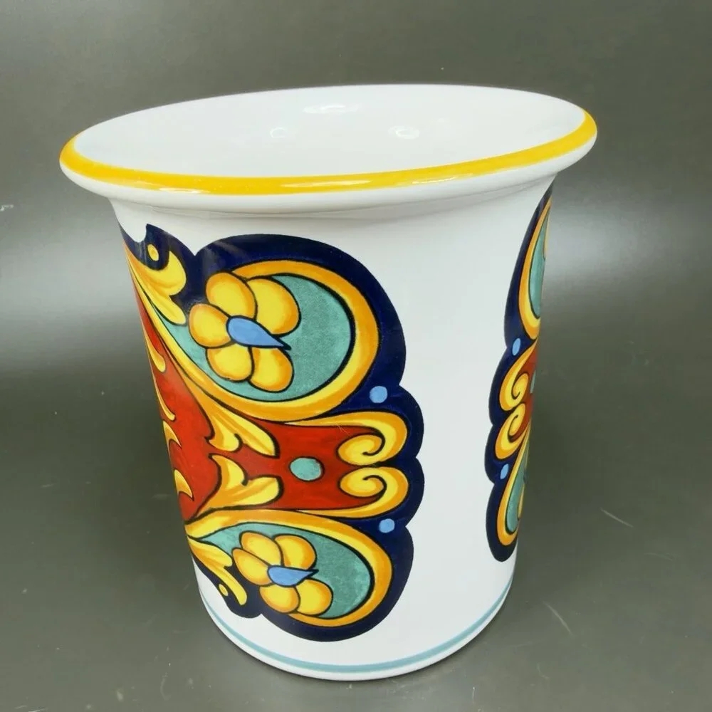 Ceramic Nova Deruta Made In Italy Redware Pottery Utensil Holder Crock Vase VTG - Picture 9 of 13